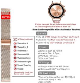 img 2 attached to 🌹 Premium Stainless Steel Metal Mesh Watch Bands for Garmin Venu 2S/Vivoactive 4S/Vivomove 3S and Fossil Q Venture Gen 4 HR/Gen 3, Women's Gen 5E 42mm - Rose Gold, 18mm Quick Release Strap