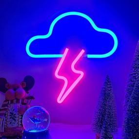 img 4 attached to LED Neon Signs: Cloud Lightning Wall Decor, Battery/USB Powered, Bedroom Aesthetic, Kids Room, Living Room, Bar, Party, Christmas, Wedding Décor- Pink