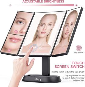 img 3 attached to 💄 Black Trifold Makeup Mirror with LED Lights and 3 Color lighting Modes – High Definition, Portable Beauty Vanity Mirror with Touchscreen, 1X 5X 7X Magnification, Dual Power