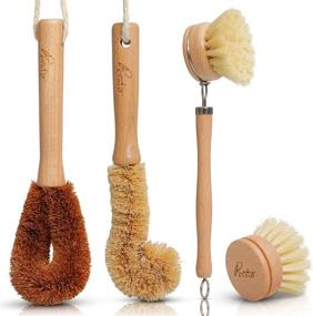 img 4 attached to 🌱 Eco-Friendly Wooden Kitchen Cleaning Brush Set | Ideal for Dishes, Pots & Pans | Includes Wooden Dish Brush, Pot Brush, and Bottle Cleaner | Made with Beech Wood & Natural Bristles