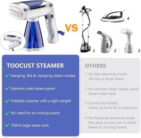 img 2 attached to 👗 TooCust Portable Handheld Garment Steamer - 1600 Watts, Foldable Design | Fast Heat-up in 30s | Ideal for Travel, Home Use | 3 Brushes and 250ml Water Tank Included