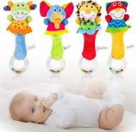👶 thinkmax baby soft rattles toys, infant sensory development hand grip toys, cute stuffed animal handbells for baby gift bundle (set of 4) logo