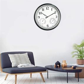 img 3 attached to ⏰ Waterproof 16 Inch Large Indoor Outdoor Wall Clock with Thermometer and Hygrometer Combo - Silver, Battery Operated Wall Decorative