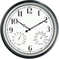 ⏰ waterproof 16 inch large indoor outdoor wall clock with thermometer and hygrometer combo - silver, battery operated wall decorative logo