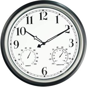 img 4 attached to ⏰ Waterproof 16 Inch Large Indoor Outdoor Wall Clock with Thermometer and Hygrometer Combo - Silver, Battery Operated Wall Decorative