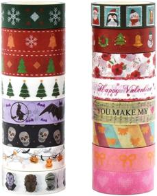 img 4 attached to 🎄 Set of 16 Rolls Christmas Washi Tape for DIY Crafts & Decorations - 15mm Wide, 7 Meters Long each - Cute & Decorative Masking Tape for Christmas, Halloween, Valentine's Day, Thanksgiving Gifts