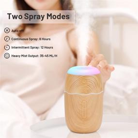 img 3 attached to Portable Mini Car Humidifier, Colorful Cool Mist, 280ML - Personal Desktop Humidifier for Baby Bedroom, Office, Home & Plants - 7 Colors Light, 2 Spray Modes, Auto-Off, 12 Hours Working Time - Wood Grain Design