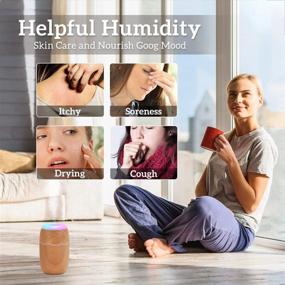 img 1 attached to Portable Mini Car Humidifier, Colorful Cool Mist, 280ML - Personal Desktop Humidifier for Baby Bedroom, Office, Home & Plants - 7 Colors Light, 2 Spray Modes, Auto-Off, 12 Hours Working Time - Wood Grain Design