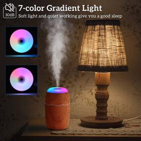 img 2 attached to Portable Mini Car Humidifier, Colorful Cool Mist, 280ML - Personal Desktop Humidifier for Baby Bedroom, Office, Home & Plants - 7 Colors Light, 2 Spray Modes, Auto-Off, 12 Hours Working Time - Wood Grain Design