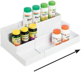 img 1 attached to 💊 mDesign Adjustable Vitamin Organizer Tray for Bathroom Vanity - Expandable Plastic Storage Rack, Countertop & Cabinet Organizer with 3 Shelves - Ideal for Supplements, Medication - White