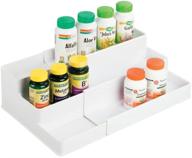 💊 mdesign adjustable vitamin organizer tray for bathroom vanity - expandable plastic storage rack, countertop & cabinet organizer with 3 shelves - ideal for supplements, medication - white logo