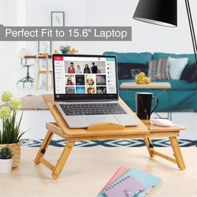 img 3 attached to 📚 Laptop Desk, Comkes Adjustable Bamboo Laptop Desk Table with USB Cooling Fan, Foldable Breakfast Serving Bed Tray featuring Tilting Top Drawer