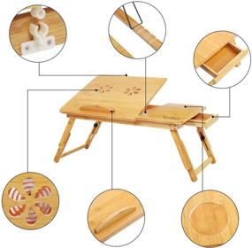 img 1 attached to 📚 Laptop Desk, Comkes Adjustable Bamboo Laptop Desk Table with USB Cooling Fan, Foldable Breakfast Serving Bed Tray featuring Tilting Top Drawer