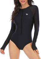 🌺 zando long sleeve swimsuit women upf 50+ one piece: floral zip athletic swimwear for women - superior bathing suit logo