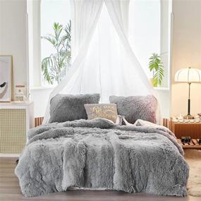 img 2 attached to 🛏️ Uozzi Bedding Gray Faux Fur Comforter Set - Queen Size 3-Piece Shaggy Duvet Set: Super Soft, Ultra Warm, and Easy to Care for