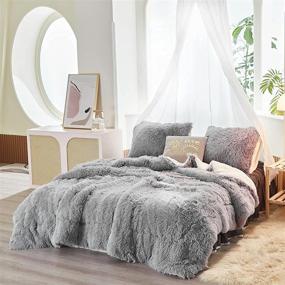 img 1 attached to 🛏️ Uozzi Bedding Gray Faux Fur Comforter Set - Queen Size 3-Piece Shaggy Duvet Set: Super Soft, Ultra Warm, and Easy to Care for