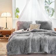 🛏️ uozzi bedding gray faux fur comforter set - queen size 3-piece shaggy duvet set: super soft, ultra warm, and easy to care for logo