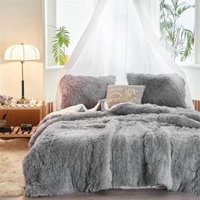 img 4 attached to 🛏️ Uozzi Bedding Gray Faux Fur Comforter Set - Queen Size 3-Piece Shaggy Duvet Set: Super Soft, Ultra Warm, and Easy to Care for