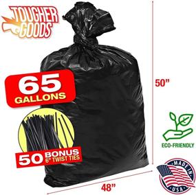 img 2 attached to 🗑️ Industrial Grade 65 Gallon Heavy Duty Trash Bags - X-Large, Black - 1.5 Mil Thick, 50"Wx48"H - For Construction, Yard Work, Commercial Use & Storage - Tougher Goods (Pack of 50)