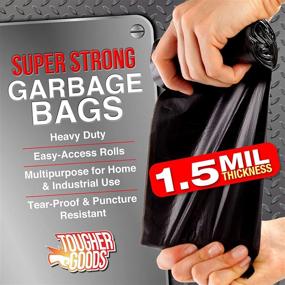 img 1 attached to 🗑️ Industrial Grade 65 Gallon Heavy Duty Trash Bags - X-Large, Black - 1.5 Mil Thick, 50"Wx48"H - For Construction, Yard Work, Commercial Use & Storage - Tougher Goods (Pack of 50)