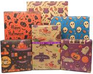 🎃 halloween wrapping paper, 12 sheets recycled kraft gift wrap paper for kids, 20 x 28 inches per sheet, folded paper with halloween ribbons and stickers – ideal for spooky celebrations logo