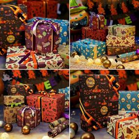 img 1 attached to 🎃 Halloween Wrapping Paper, 12 Sheets Recycled Kraft Gift Wrap Paper for Kids, 20 x 28 inches per sheet, Folded Paper with Halloween Ribbons and Stickers – Ideal for Spooky Celebrations