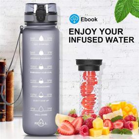 img 1 attached to 🍓 Favofit 32 oz Fruit Infuser Water Bottle with Time Marker, Motivational Reusable BPA Free Tritan Water Bottle for Sports & Fitness - Including Cleaning Brush