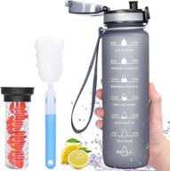 🍓 favofit 32 oz fruit infuser water bottle with time marker, motivational reusable bpa free tritan water bottle for sports & fitness - including cleaning brush logo