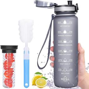 img 4 attached to 🍓 Favofit 32 oz Fruit Infuser Water Bottle with Time Marker, Motivational Reusable BPA Free Tritan Water Bottle for Sports & Fitness - Including Cleaning Brush