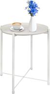 🪑 versatile foldable tray metal end table for indoor and outdoor use - waterproof & anti-rust accent table - (h) 20.5" x (d) 16" - white logo