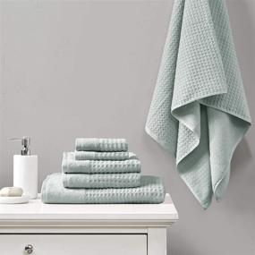 img 4 attached to 🛀 Madison Park 100% Cotton Towel Set - Luxurious Waffle Weave, Highly Absorbent, Quick Dry, Hotel &amp; Spa Quality Washcloths for Bathroom, Assorted Sizes - Aqua