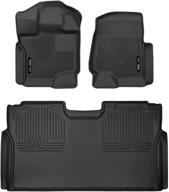 🚗 husky liners 53498: premium black floor mats for 2015-20 ford f-150 supercrew - x-act contour front & 2nd seat logo