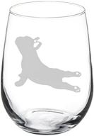 stemless wine glass with french bulldog frenchie yoga design - 17 oz capacity logo