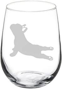 img 4 attached to Stemless Wine Glass with French Bulldog Frenchie Yoga Design - 17 oz Capacity