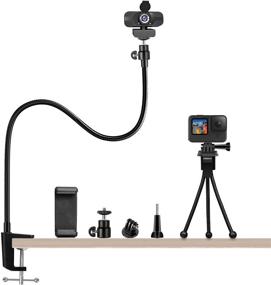 img 4 attached to 📹 Enhanced Flexible Desk Mount Clamp Gooseneck Stand with 27 Inch Webcam Stand and Phone Holder - Ideal for Logitech Webcam C920,C930e,C930,C922x,C922,Brio 4K,C925e,C615