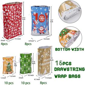 img 3 attached to 🎁 Christmas Gift Bags with Drawstrings & Bottom: Bulk Holiday Gift Bag Set - 15 Assorted Sizes for Presents, Reusable Plastic Xmas Bags