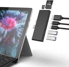 img 4 attached to 💻 Enhanced Microsoft Surface Pro 7 Accessories: Docking Station with Dual USB 3.0 Ports, Dual USB Type C Ports (One with 60W PD Charging Support), 4K HDMI, and SD/Micro SD Card Reader