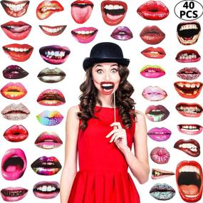 img 4 attached to 🎭 40-Piece Funny Mouth Lip Prop Set for Party Photo Booth Fun - Perfect for Birthdays, Weddings, Graduations, Halloween