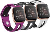 📿 3-pack soft breathable silicone bands for fitbit versa series - women's and men's replacement wristbands (small, white/black+black/gray+purple/black) logo