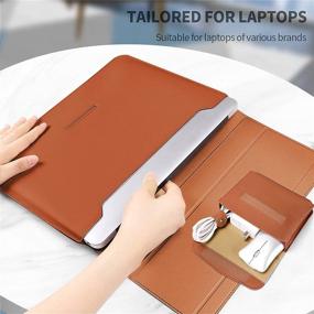 img 3 attached to PENGRUISI 15-15.6 inch Laptop Sleeve Case with Stand Function and Inner Bushing - Soft PU Leather, Brown - Compatible with 15-15.6 inch Laptops, Including 2 in 1 Devices