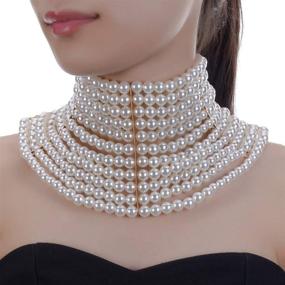 img 2 attached to 💎 Bold Chunky Statement Necklace with Simulated Pearls - Costume Novelty Fashion Jewelry