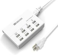 🔌 hitrends usb charger hub - 8 port multi device charging station, 50w/10a, compact design, 5ft cord, white logo