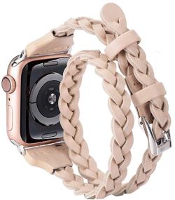 img 4 attached to 💃 Moolia Double Leather Band for Apple Watch 38mm 40mm 42mm 44mm - Women Girls Slim Woven Leather Watch Strap with Double Tour Bracelet Replacement - Compatible with iWatch SE Series 6 5 4 3 2 1