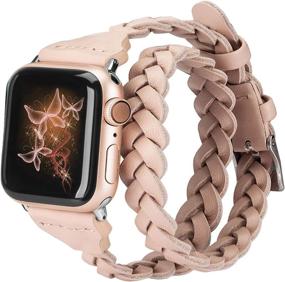 img 3 attached to 💃 Moolia Double Leather Band for Apple Watch 38mm 40mm 42mm 44mm - Women Girls Slim Woven Leather Watch Strap with Double Tour Bracelet Replacement - Compatible with iWatch SE Series 6 5 4 3 2 1