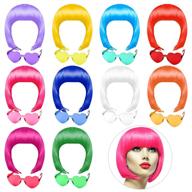 plulon 20 pieces party wigs and sunglass set - vibrant neon short bob wig and sunglass pack for bachelorette, cosplay, halloween decorations! logo