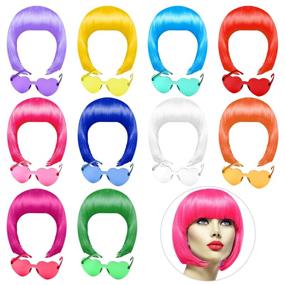 img 4 attached to PLULON 20 Pieces Party Wigs and Sunglass Set - Vibrant Neon Short Bob Wig and Sunglass Pack for Bachelorette, Cosplay, Halloween Decorations!