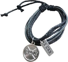 img 2 attached to 🏋️ WODFitters Adjustable Leather Bracelet for Fitness Enthusiasts with 2 Charms - Available in 4 Options