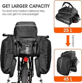 img 3 attached to 🚴 Waterproof Rear Seat Trunk Bag with 360 Degree Reflective Strap - LuTuo Bike Bags for Bicycles, Large Capacity 25-45L Bicycle Storage Pannier Bag with Cup Holder, Ideal for Bikes Traveling Pack