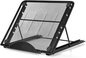 img 4 attached to 💻 Black Metal Mesh Laptop Tablet Stand: Foldable, Portable & Ventilated Desktop Holder with Document Book Holder Feature - Black3 Edition