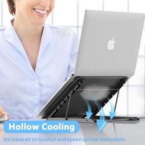 img 2 attached to 💻 Black Metal Mesh Laptop Tablet Stand: Foldable, Portable & Ventilated Desktop Holder with Document Book Holder Feature - Black3 Edition